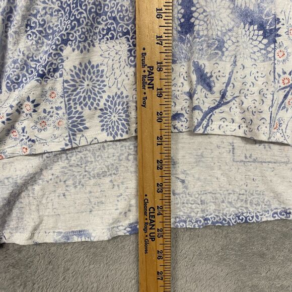 J Jill Top Womens S White Blue Patchwork Linen Rayon Floral Tee PureJill Shirt - Picture 3 of 7
